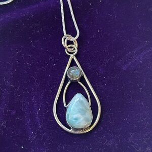 Larimar and‎ a labradorite gemstone sterling silver pendant necklace